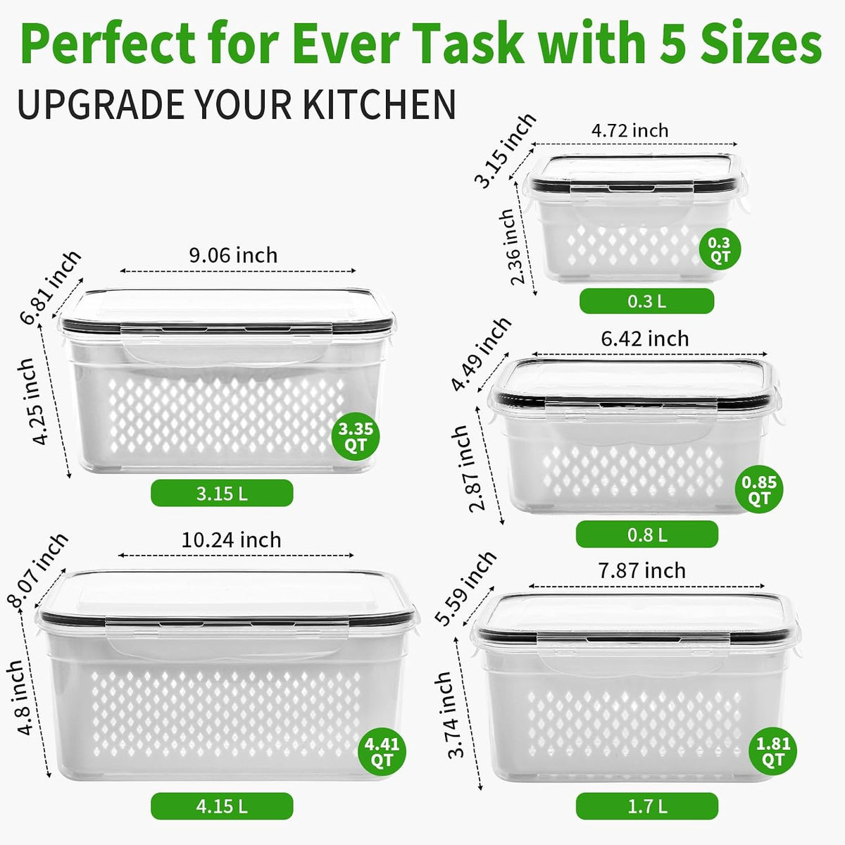 Airtight Fruit Storage Containers for Fridge With Colanders