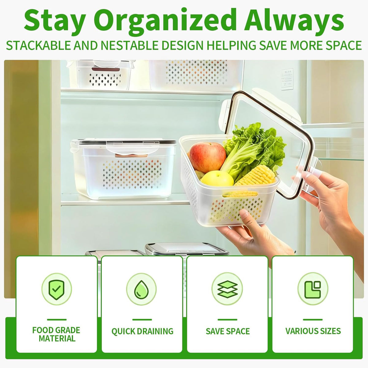 Airtight Fruit Storage Containers for Fridge With Colanders