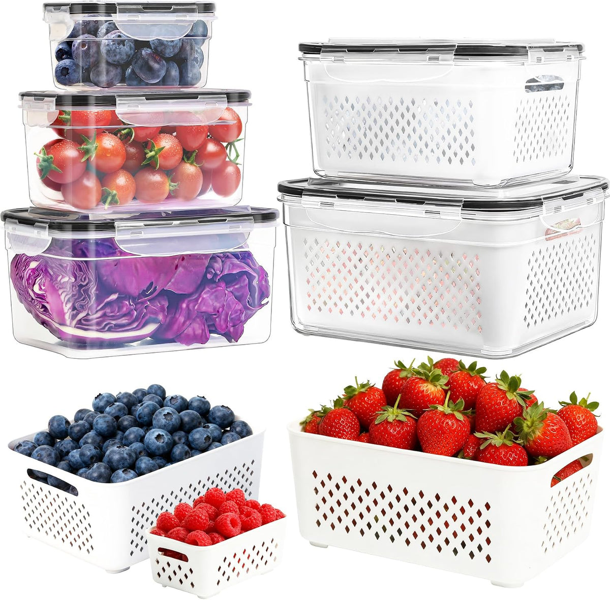 Airtight Fruit Storage Containers for Fridge With Colanders