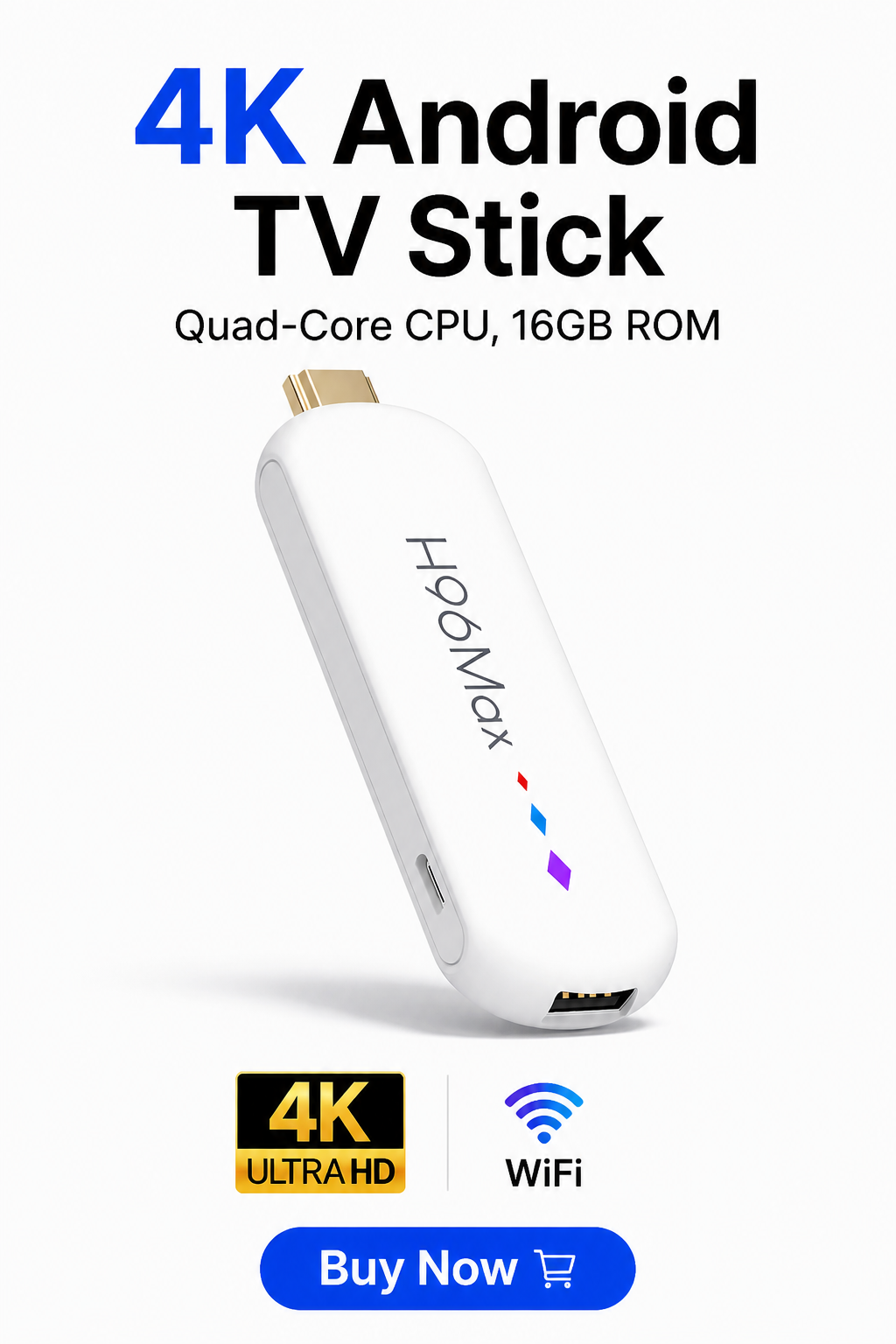 Android TV Stick 4K Media Player – WiFi & Voice Remote